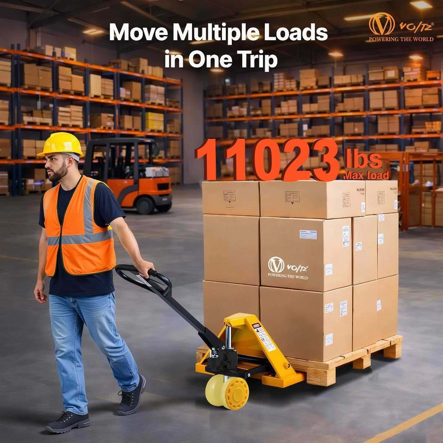 VOLTZ PT-5 Ton Hydraulic Hand Pallet Truck 5000kg Lift Height 250mm, Fork Size 1440x690x1200mm Heavy Duty 3 Stage Lever Manual Use for Warehouse, Factory Operations