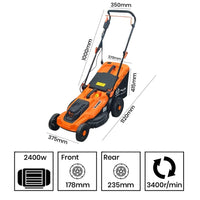 VOLTZ VZ-LM2400 Electric Lawn Mower 17 Inch Blade | Grass Cutting Machine with 52L Grass Catcher Bag | Adjustable Height Lawn Mower Electric for Garden, Yard, and Farm (Single Phase 2400W Motor)