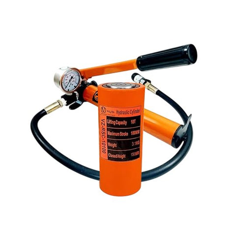 VOLTZ VZ-RSC-10100 Hydraulic Lifting Jack with CP180B Hydraulic Pump with Pressure Gauge Single Acting Ram 100mm Lifting Hydraulic Cylinder Jack Solid with Hand Pump 10 TON