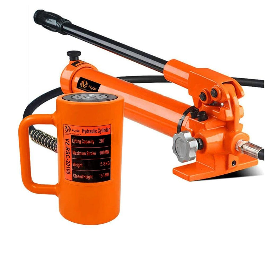 VOLTZ VZ-RSC-20100 Hydraulic Lifting Jack with CP 700 Hydraulic Pump Single Acting Ram 100mm Lifting Hydraulic Cylinder Jack Solid with Hand Pump 20 TON