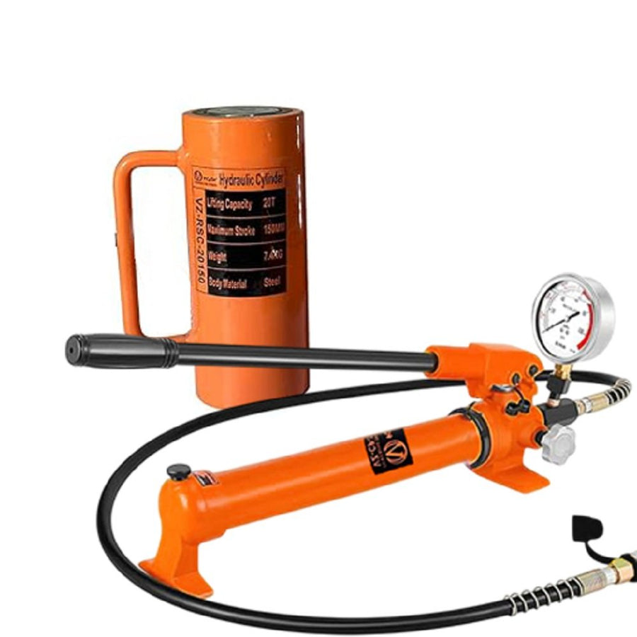 VOLTZ VZ-RSC-20150 Hydraulic Lifting Jack with CP-700B High Pressure Gauge Pump Single Acting Ram 150mm Lifting Hydraulic Cylinder Jack Solid with Hand Pump 20 TON (6inch)
