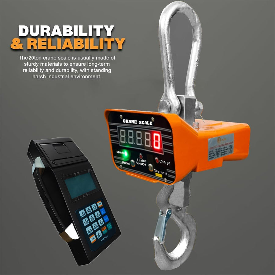 VOLTZ VZ-CS 20 Ton Digital Scale With YTK-1100 Handheld Data Printing Instrument 44000lb/20000Kg Digital Hanging Scale Industrial Heavy Duty Crane Scale with Remote Control