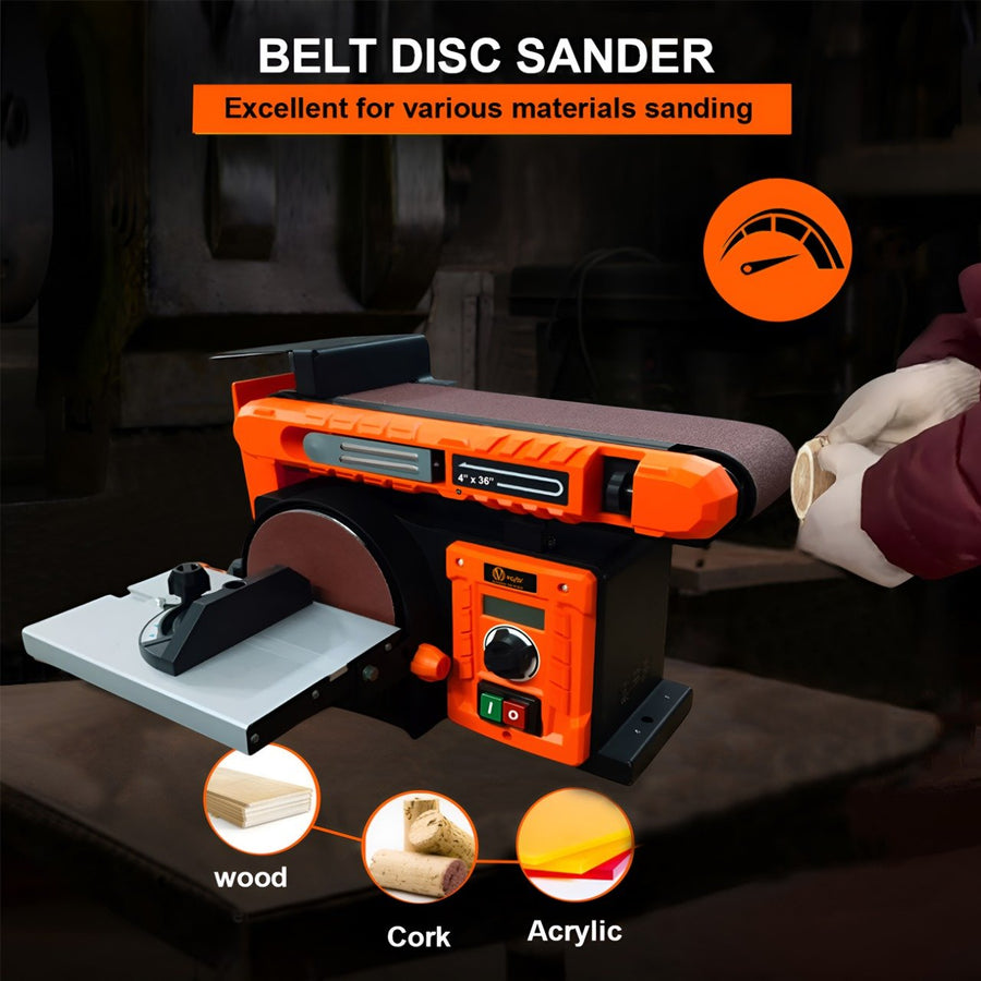 VOLTZ VZ-BSH1510 New 400W Electric Belt Grinder Sander 4”x 36” in. Belt & Disc Sander 6” Bench Sanding Machine With Speed Controller Workshop Grinding Machine