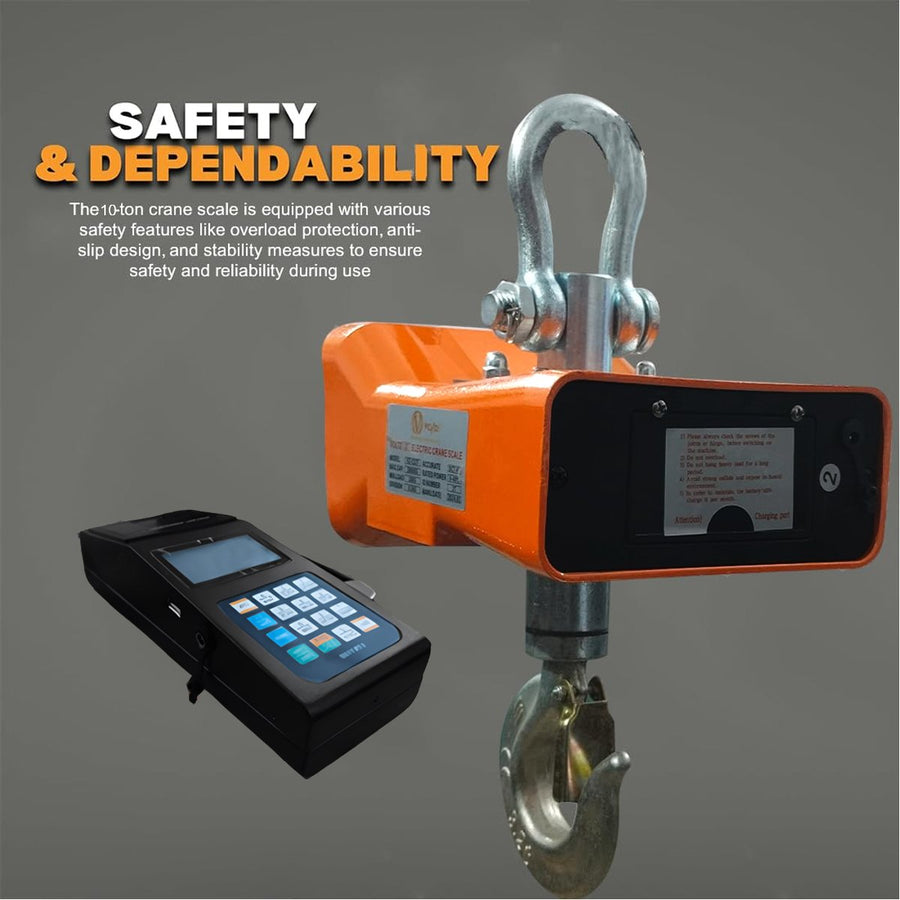 VOLTZ VZ-CS 10 Ton Digital Scale With YTK-1100 Handheld Data Printing Instrument 22000lb/10000Kg Digital Hanging Scale Industrial Heavy Duty Crane Scale with Remote Control