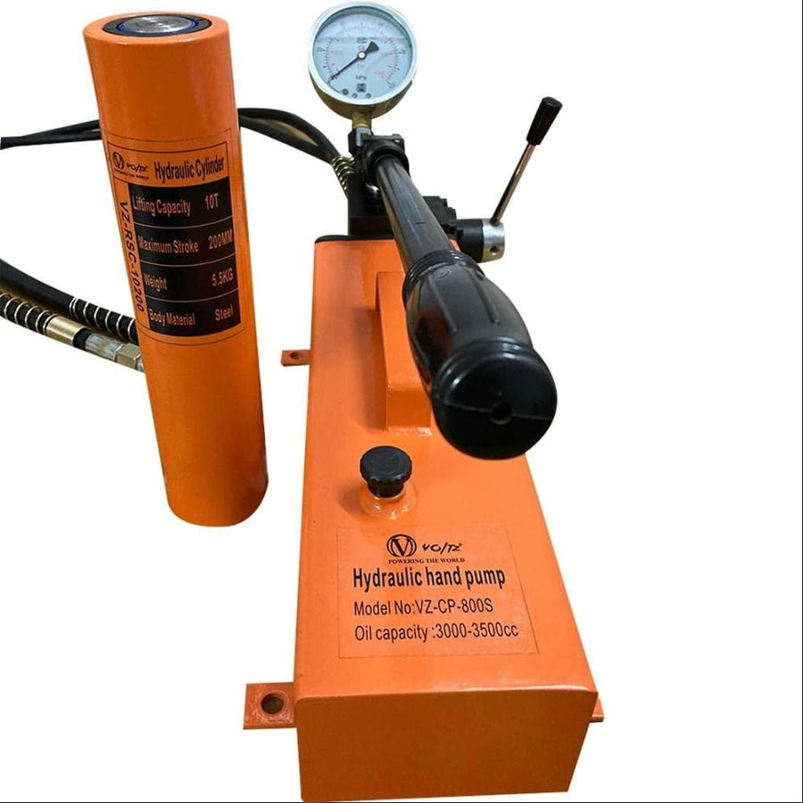 VOLTZ VZ-RSC-10200 + VZ-CP-800S Hydraulic Cylinders Jack Solid with Hand Pump Double Acting Hydraulic Ram Cylinder 200mm Hydraulic Lifting Cylinders (10T 8Inch)