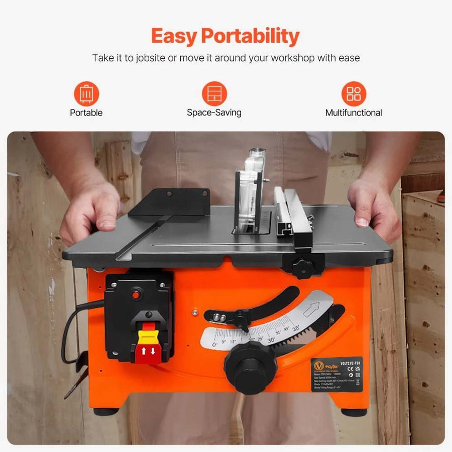 VOLTZ VZ-TS8 1200W Wood Corded Electric Table Saw 5000 Rpm Portable Steel Body Structure With 24 & 60 Teeth Blades Table Saw