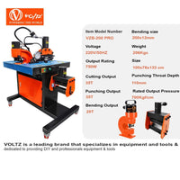 VOLTZ VZB-200 Pro Portable 3 in 1 Busbar Processing Machines Ultra-High Pressure Hydraulic Pumps Single Phase 750W Multi-Functional Carbon Steel, Alloy, Copper, Stainless Steel Cut/Punch/Banding Machine