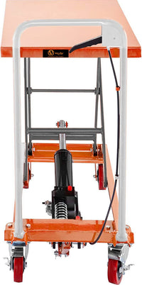 VOLTZ 500 Kg Hydraulic Lift Trolley Max. Height 900 mm Manual Scissor Lift Table w/ 4 Wheels and Foot Pump, Elevating Hydraulic Cart for Material Handling, Orange
