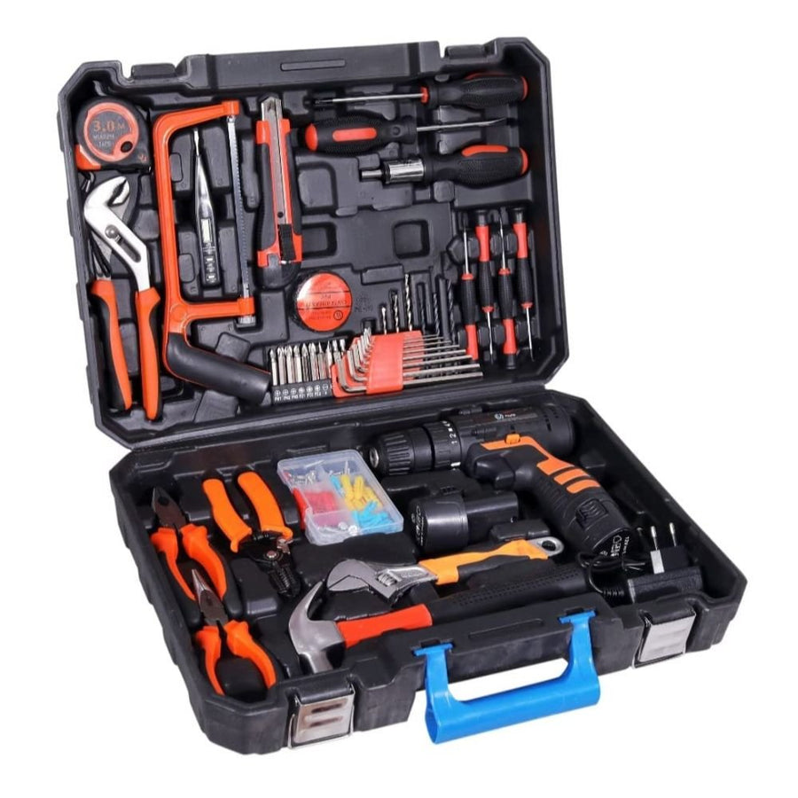 VOLTZ 112pcs Electric Tools Set Tool Kits 12 V Cordless Drill Lithium Lon with 112 Piece Tool Set Combination Package and Plastic Toolbox Storage Case
