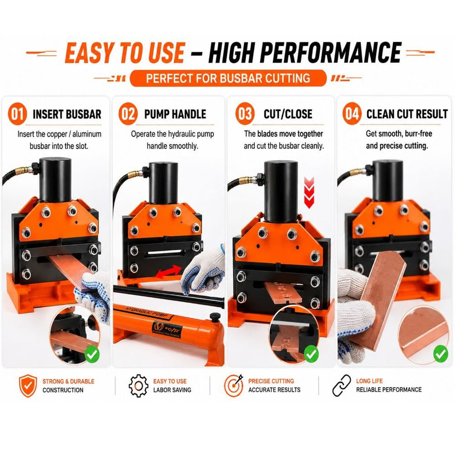 VOLTZ VBC-200 Hydraulic Copper Busbar Cutter Bus Bar Aluminum cutting Tool Sets for 12mm Max of Sheet with CP-700 Manual Hydraulic Pump(35Ton)