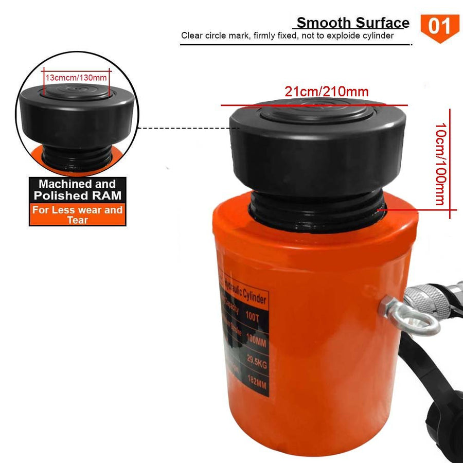 VOLTZ VZ-SN-100100 Hydraulic Lifting Jack with CP-700A Hydraulic Pump Single Acting Lock Nut lifting Stroke 100MM Lift Cylinder Jack Solid 100TON (4inch)