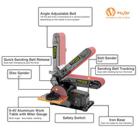 VOLTZ VZ-DS-500 Electric Belt Grinder Sander 6 Inch Electric Belt & Disc Sander 500W Grinder Polisher 2980 RPM Speed Metal Bench Sanding Machine Workshop Sanding Grinding Machine