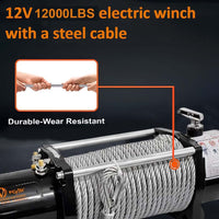 VOLTZ EWS-12000U 12V  Electric winch with steel rope (5443kg) single line, battery-operated Remote control winch Cable (27M/9.5mm) alloy steel