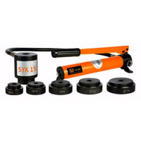 VOLTZ tools SYK-15 Hydraulic Knockout Punches Professional 63mm to 114mm 15 Ton Hydraulic Knockout Punches Metal Hole Complete Puncher Driver Kit Tool Set Yellow w/ Draw Studs Piston Shafts Spacers Sealing Rings Carrying Case