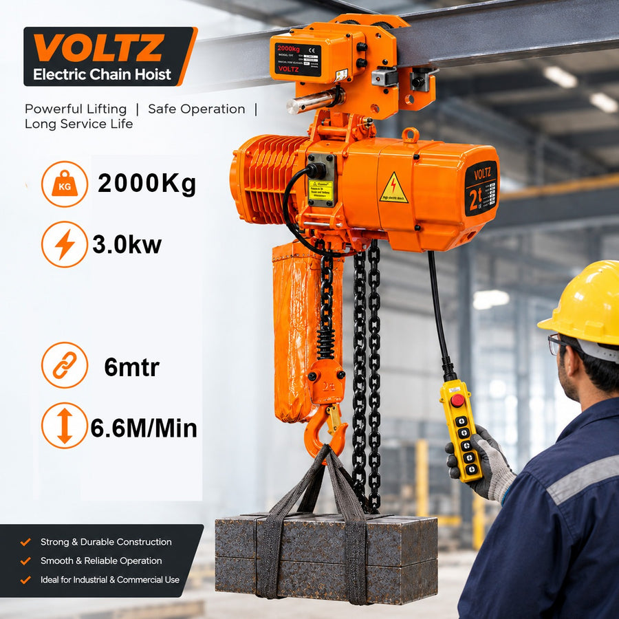 VOLTZ VEH-2T Electric Chain Hoist with Power Trolleyv, 20ft Lifting Height, 3-Phase 380V Overhead Crane  16ft Wired Remote Control