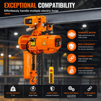 VOLTZ VEH-2T Electric Chain Hoist with Power Trolleyv, 20ft Lifting Height, 3-Phase 380V Overhead Crane  16ft Wired Remote Control