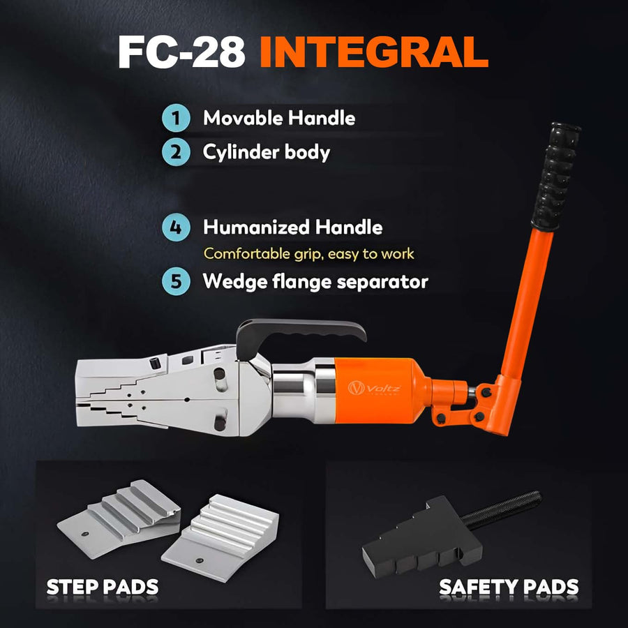 VOLTZ VZ-FC-28 Hydraulic Wedge Flange Separator, 28 Ton Capacity, 91 mm Maximum Separation Thickness, 10 mm Top Clearance, All-in-One Pipe Flange Spreader Tool