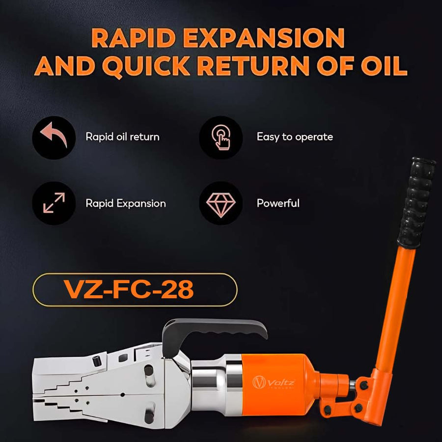 VOLTZ VZ-FC-28 Hydraulic Wedge Flange Separator, 28 Ton Capacity, 91 mm Maximum Separation Thickness, 10 mm Top Clearance, All-in-One Pipe Flange Spreader Tool