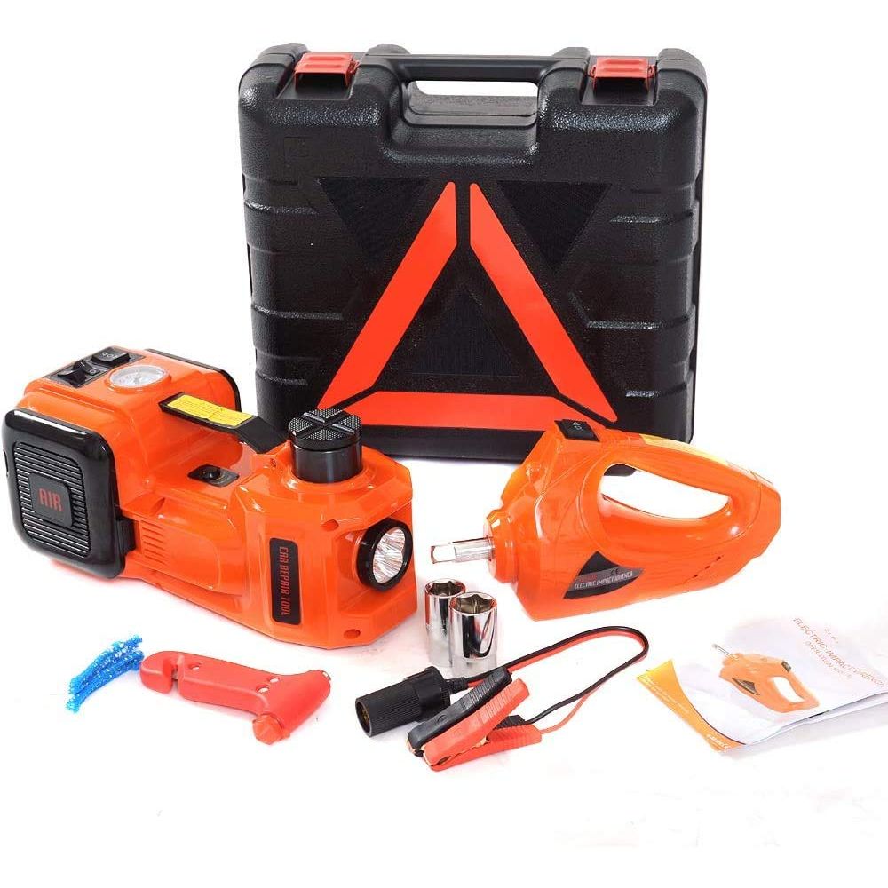 VOLTZ TY42 All-in-One 12V Electric Hydraulic Scissor Jack Set – 3 Ton Car Jack Kit with Impact Wrench & Tire Inflator for Sedans and SUVs