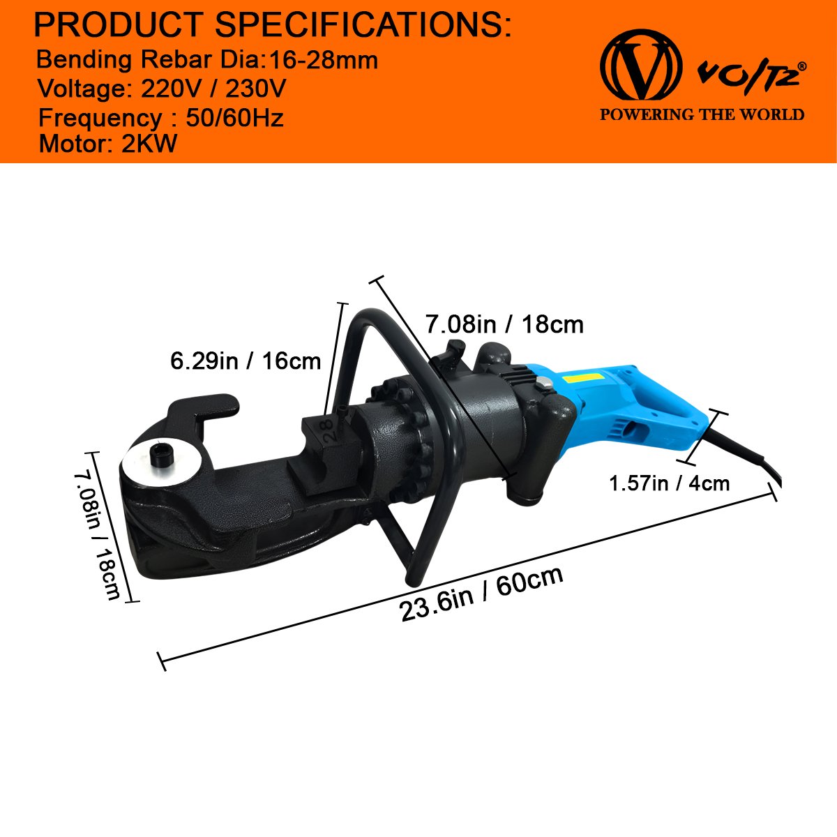 VOLTZ RB-28 Hydraulic Rebar Benders & Straightener 220V, 16-28 MM Hand Hold Portable Rebar Bender, Bar Bending Machine for Rebar, Steel Bar, Steel Rod