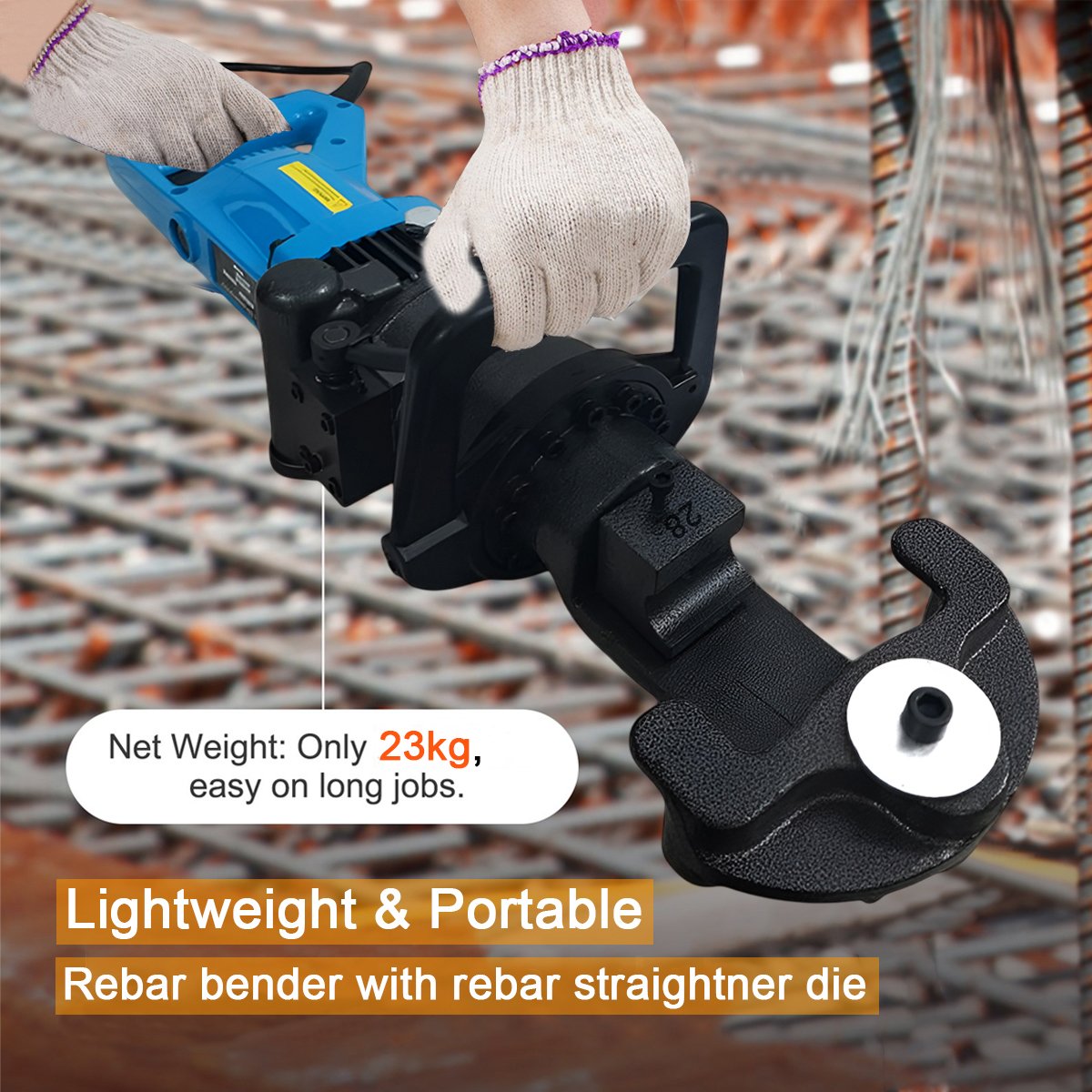 VOLTZ RB-28 Hydraulic Rebar Benders & Straightener 220V, 16-28 MM Hand Hold Portable Rebar Bender, Bar Bending Machine for Rebar, Steel Bar, Steel Rod
