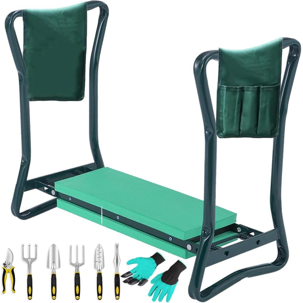 VOLTZ WB0001 Garden Kneeler and Seat - Foldable Garden Bench Stool with Soft Kneeling Pad, 6 Garden Tools, Tool Pouches and Gardening Glove for Men, Gardening Gifts for Women, Protecting Your Knees & Back