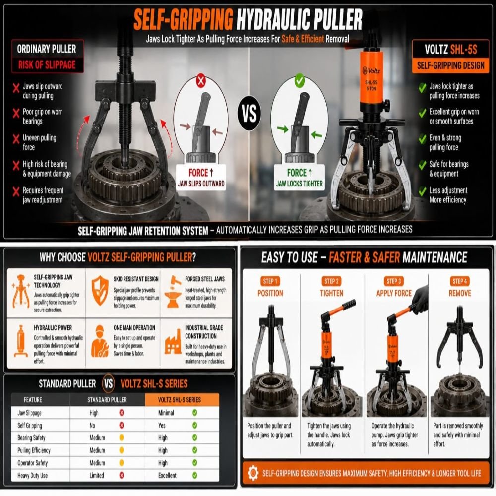 VOLTZ SHL-5S Hydraulic Puller – 5 Ton Bearing, Gear & Pulley Puller