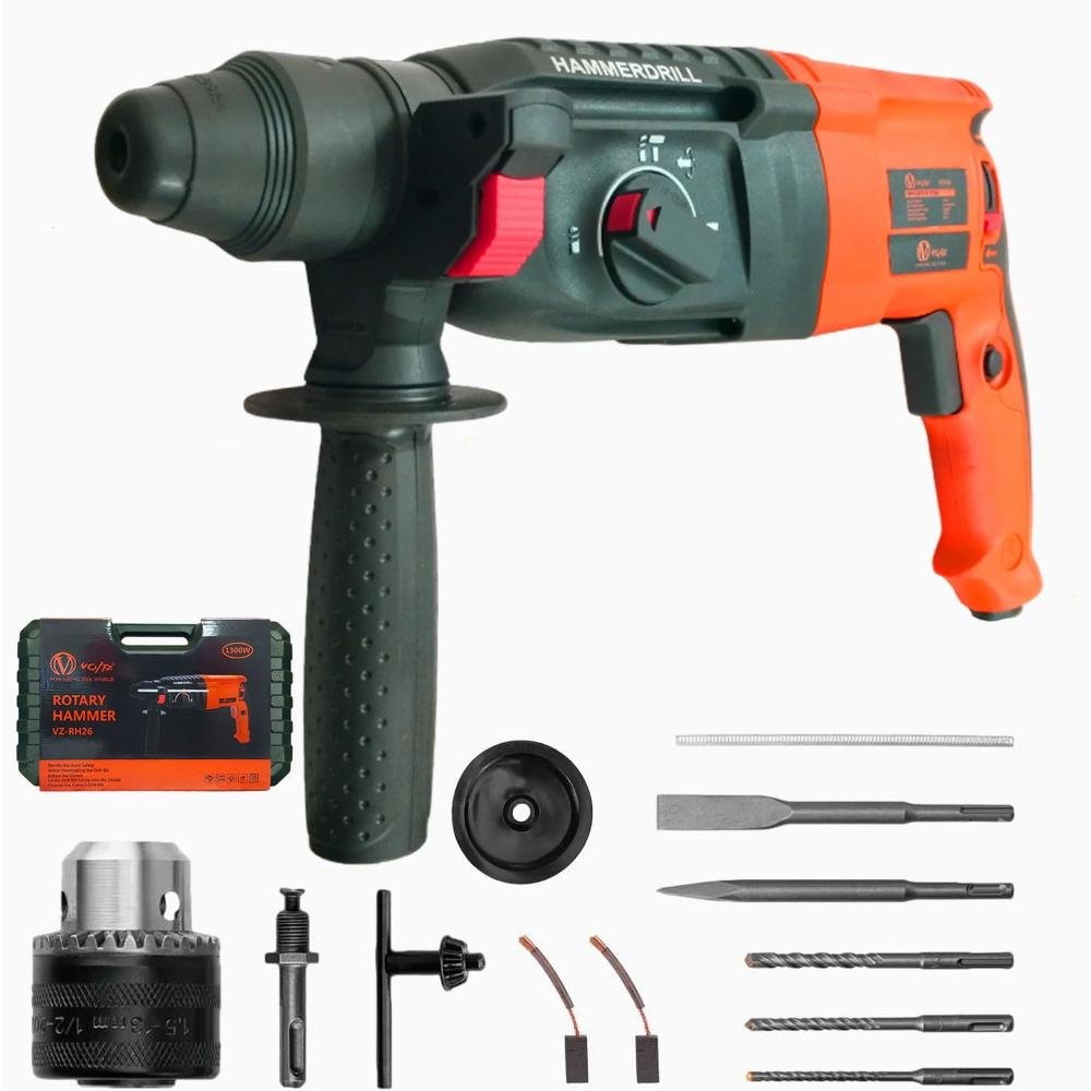 VOLTZ VZ-RH26 Rotary Hammer with 3 Modes, 1300W, Copper Armature, SDS Plus Chuck :26 mm, 950 RPM, Impact Energy 3J with Vibration Control Selector with Forward/Reverse Switch