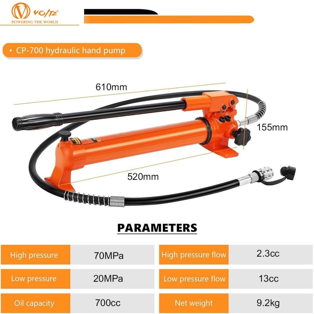 VOLTZ VBC-200 Hydraulic Copper Busbar Cutter Bus Bar Aluminum cutting Tool Sets for 12mm Max of Sheet with CP-700 Manual Hydraulic Pump(35Ton)