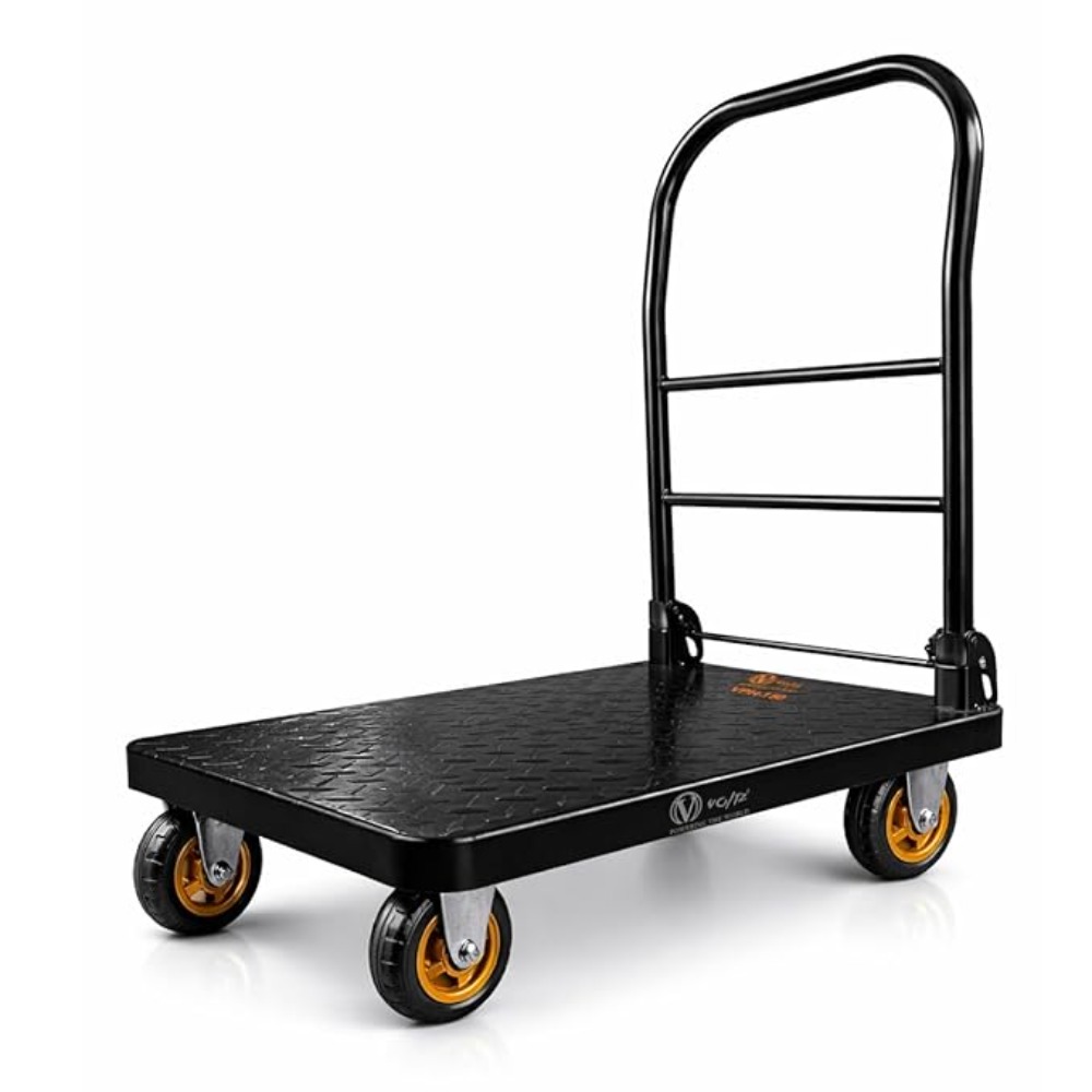 Voltz VZ-VPH 150 Steel Platform Trolley 150kg Load Capacity Heavy Duty Steel Platform Trolley with 360° Swivel Wheels  Foldable Handle Industrial Warehouse Moving Cart