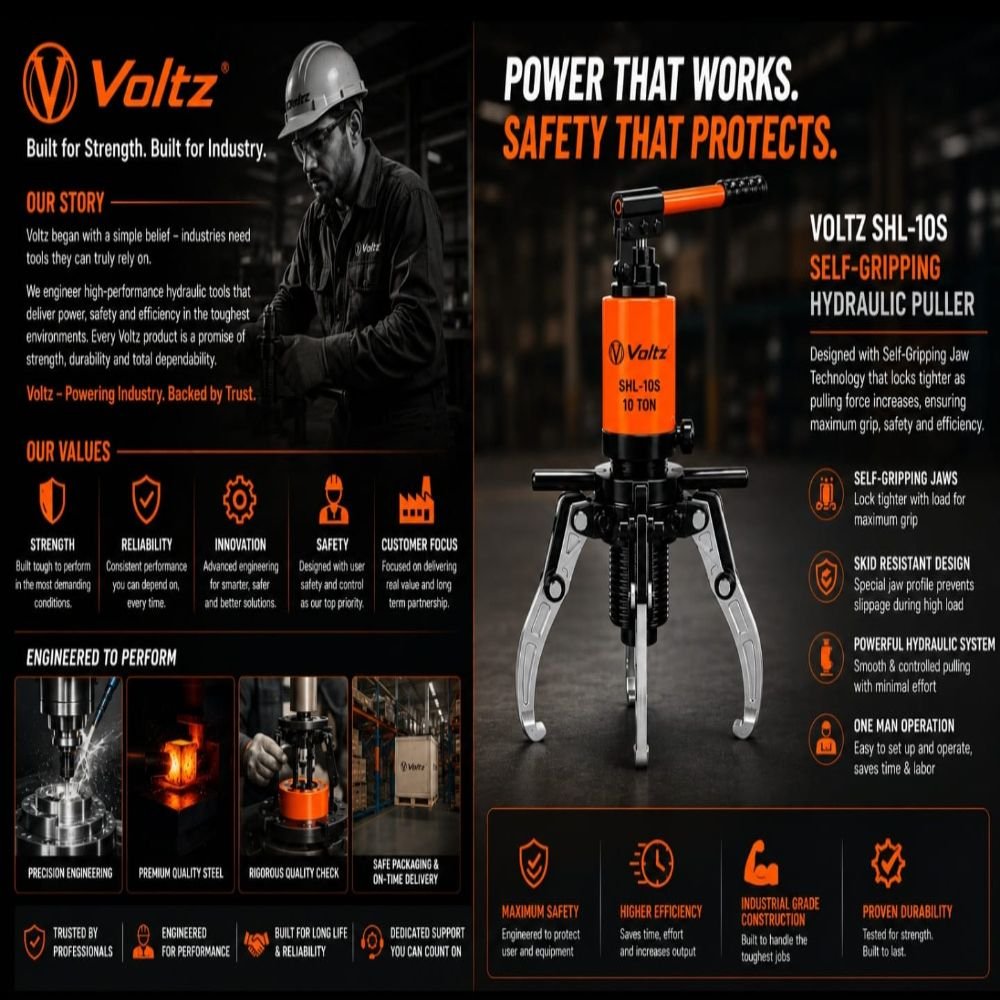 VOLTZ SHL-10S Skid-Resistance Hydraulic Puller – 10 Ton Heavy Duty Bearing & Gear Puller