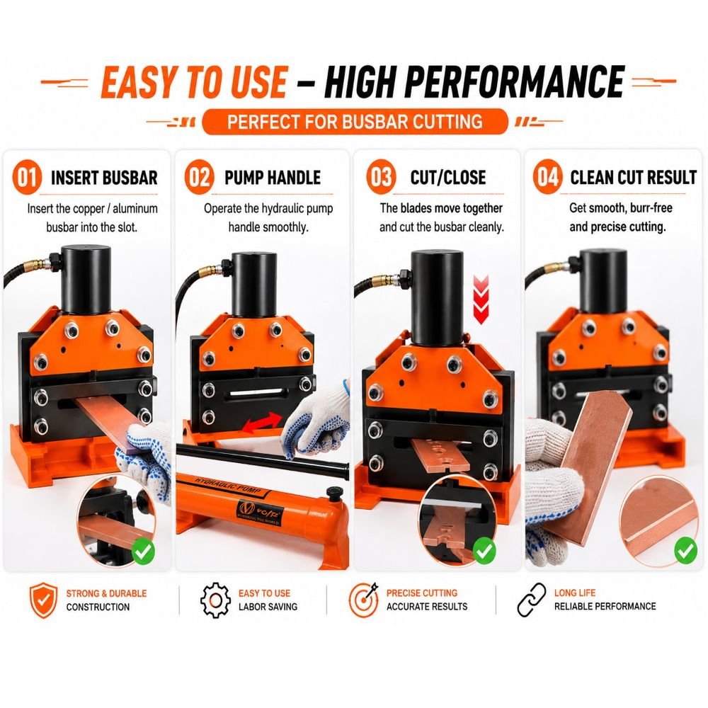VOLTZ VBC-200 Hydraulic Copper Busbar Cutter Bus Bar Aluminum cutting Tool Sets for 12mm Max of Sheet with CP-700 Manual Hydraulic Pump(35Ton)