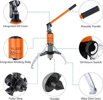 VOLTZ   VZ-HP10 T Hydraulic Pullers 10 Ton 3 Jaw Hydraulic Gear Puller,VOLTZ Tools Wheel Bearing Hub Removal Tool