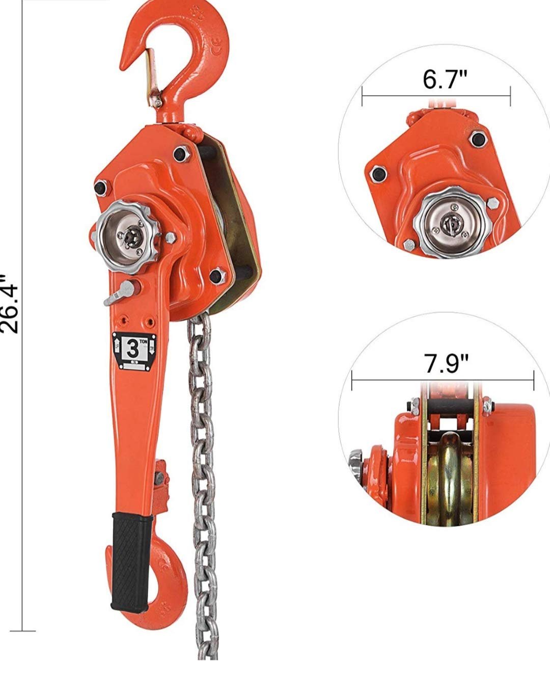 VOLTZ 3 Ton Rachet Lever Chain hoist block - 3 ton × 1.5mtr