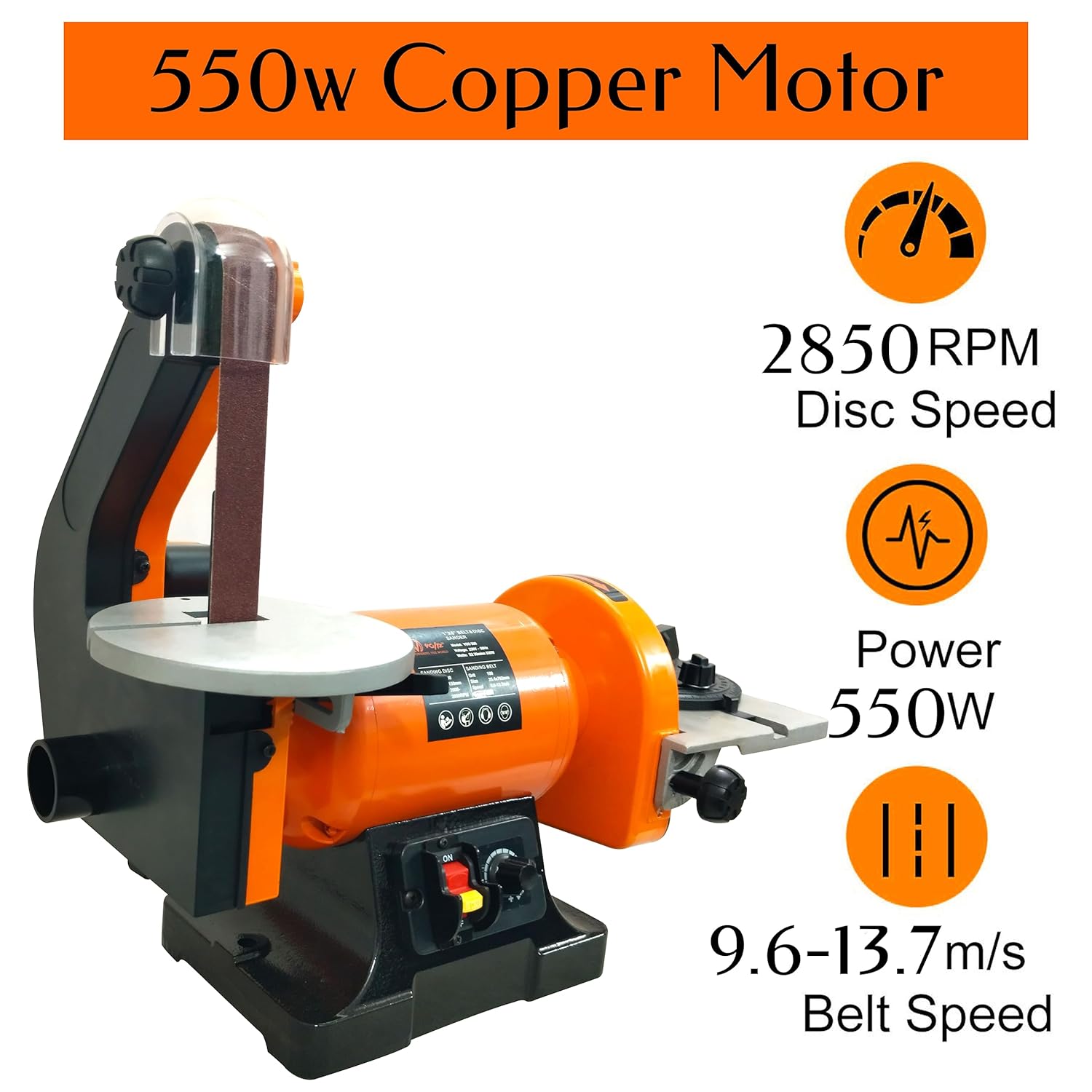 VOLTZ VZ-VDS-550 Electric Belt Grinder Sander (25 x 762 mm) Electric Belt & Disc (150mm) Sander 550W Grinder Polisher 2000-2850RPM Variable Speed Metal Bench Sanding Machine