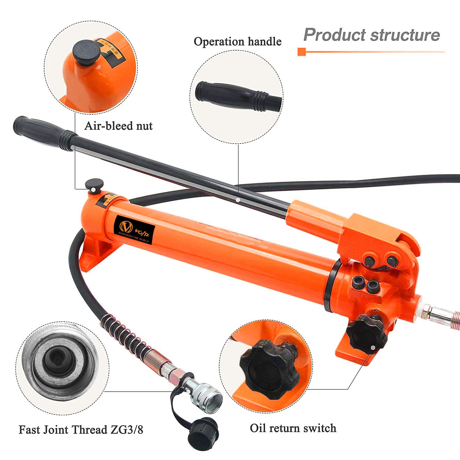 VOLTZ  RSC 5050700 Hydraulic cylinders 50T 2Inch Stroke Hydraulic Cylinder Jack Solid With Hand pump Single Acting Hydraulic Ram Cylinder 50mm Hydraulic Lifting Cylinders (50T 2Inch)
