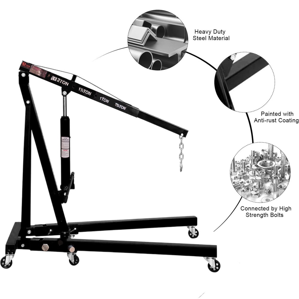 VOLTZ VZ-2 Ton Alloy Steel Engine Hoist Folding Hydraulic Cherry Picker Shop Crane 4400 Ib Lift heavy duty Shop Crane With Wheels Engine Crane 90kg(Black)