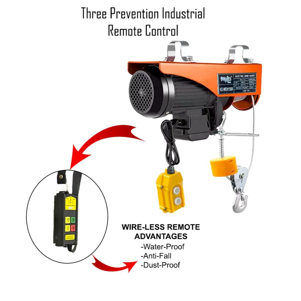 VOLTZ VZ-WEH 1500 X 20mtr Wireless Mini Electric Hoist for Small Job Works and Domestic Use Single Phase, 1500 kg