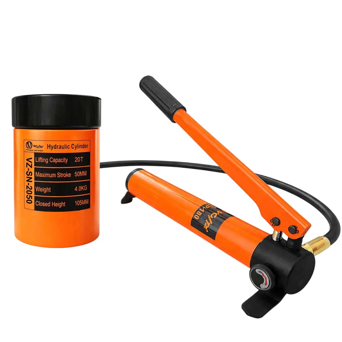 VOLTZ VZ-SN-2050 Hydraulic Lifting Jack with CP-180 Hydraulic Pump Single Acting Lock Nut lifting Stroke 50MM Lift Cylinder Jack Solid 20TON (2inch)