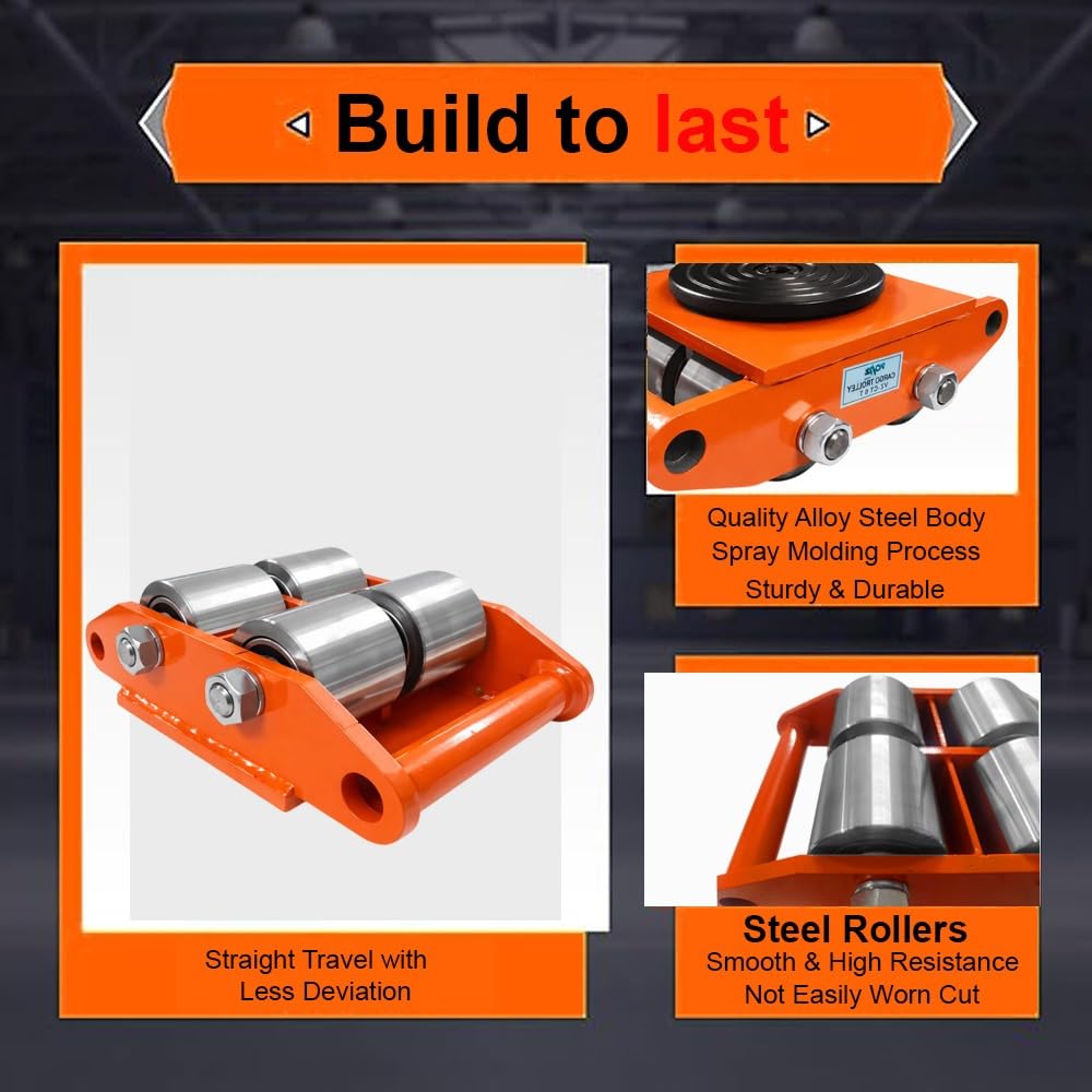 VOLTZ 6 Ton Heavy Duty Machinery Mover | 360° Rotation Machine Dolly Skate | 4 Steel Roller Cargo Trolley (13200 lbs Capacity) Steel wheel