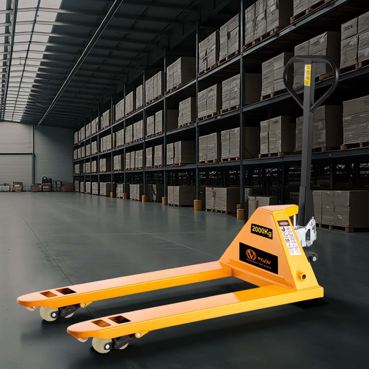 VOLTZ PT-2 Ton Hydraulic Hand Pallet Truck 2000kg Lift Height 200mm, Fork Size 1350x540x12000mm Heavy Duty 3 Stage Lever Manual Use for Warehouse, Factory Operations