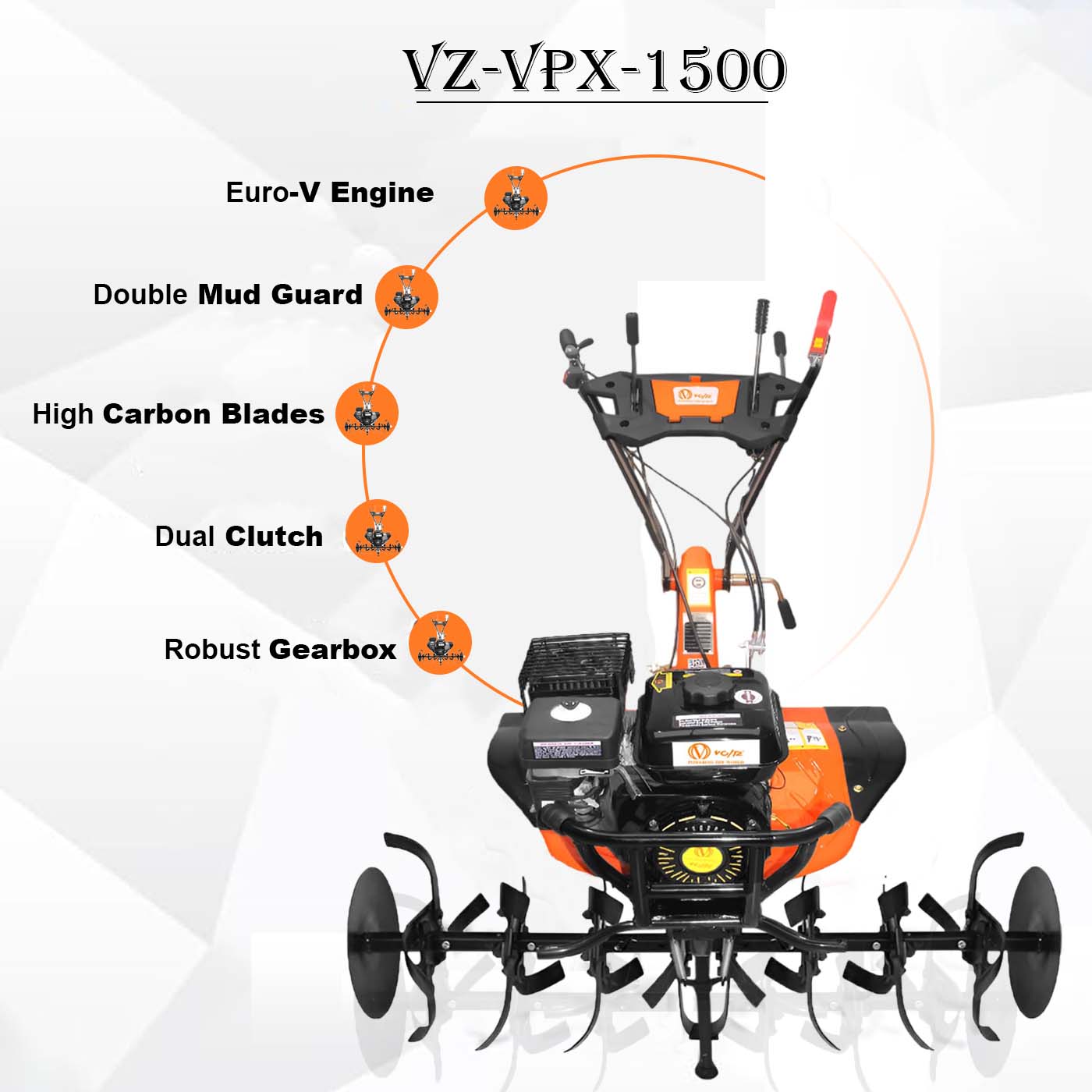 VOLTZ VPX-1500 Agriculture Cultivator VPX-1500 Heavy Duty 8Hp Petrol Engine with High Metal Blades Mini Rotavator,Tiller, Weeder Ideal for All Types of Agriculture Crops Machine