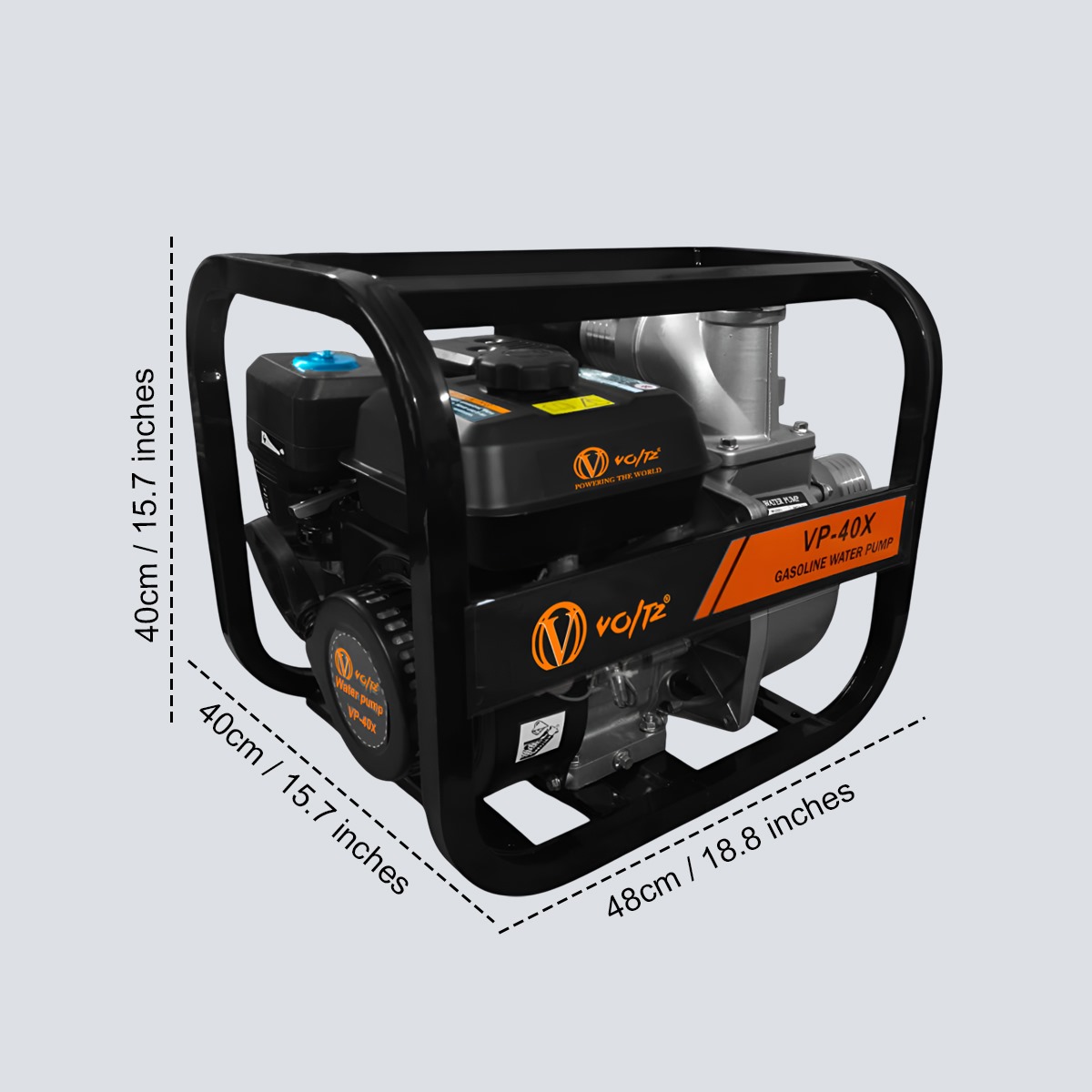 VOLTZ VP-40X Gasoline Engine Water Pump, 3 in/80MM, 7HP/212cc High Pressure 4-Stroke Power Engine With 98 Ft Max Suction Port Cast Iron 3600 RPM Water Pump