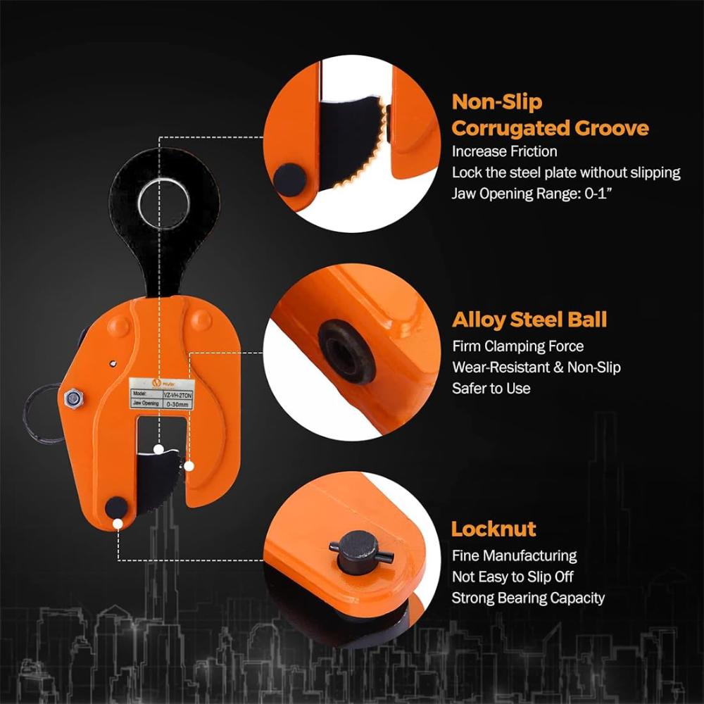 VOLTZ VZ-VH-2Ton Plate Lifting Clamps 0-30mm Jaw Opening, 2200lbs Plate Clamp, 2T Vertical Lifting Hooks for lifting steel plates, Jaw Opening up to 30mm Welding clamps, for Lifting and Building