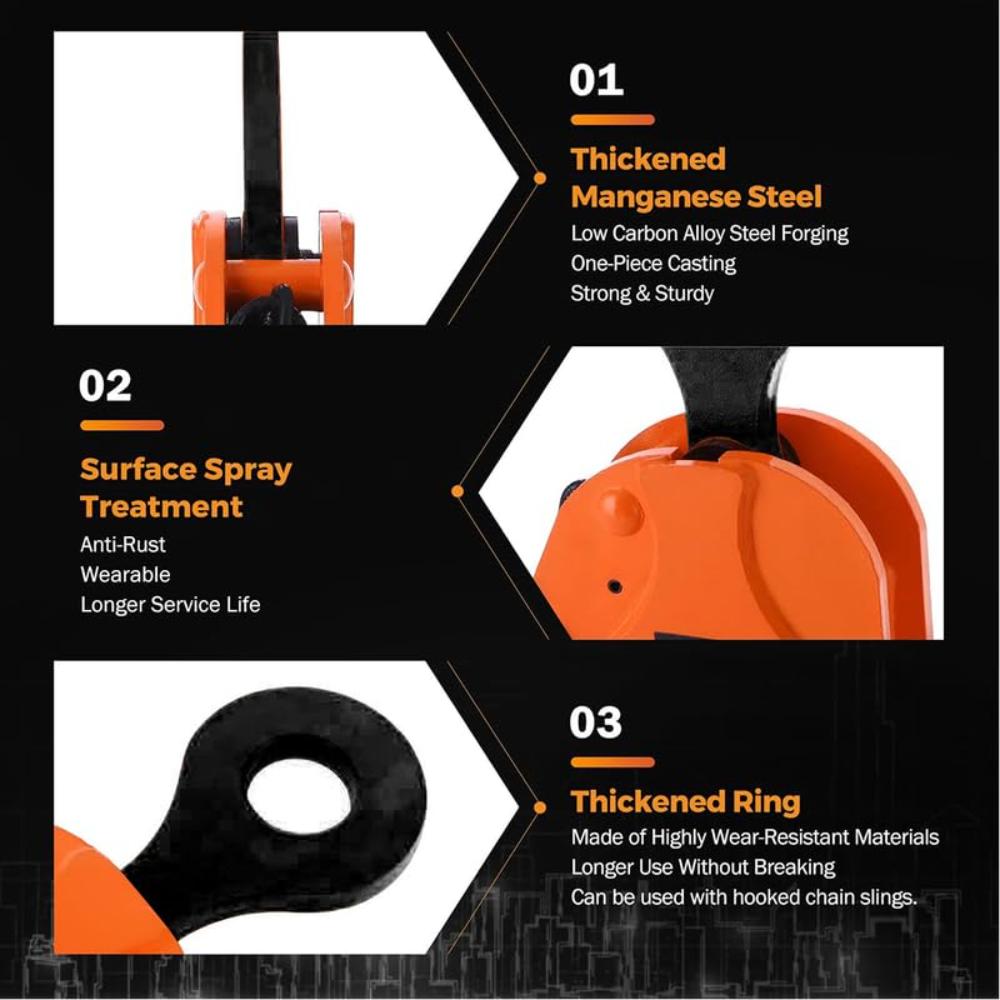 VOLTZ VZ-VH-3Ton Plate Lifting Clamps 0-35mm Jaw Opening, 2200lbs Plate Clamp, 3T Vertical Lifting Hooks for lifting steel plates, Jaw Opening up to 35mm Welding clamps, for Lifting and Building