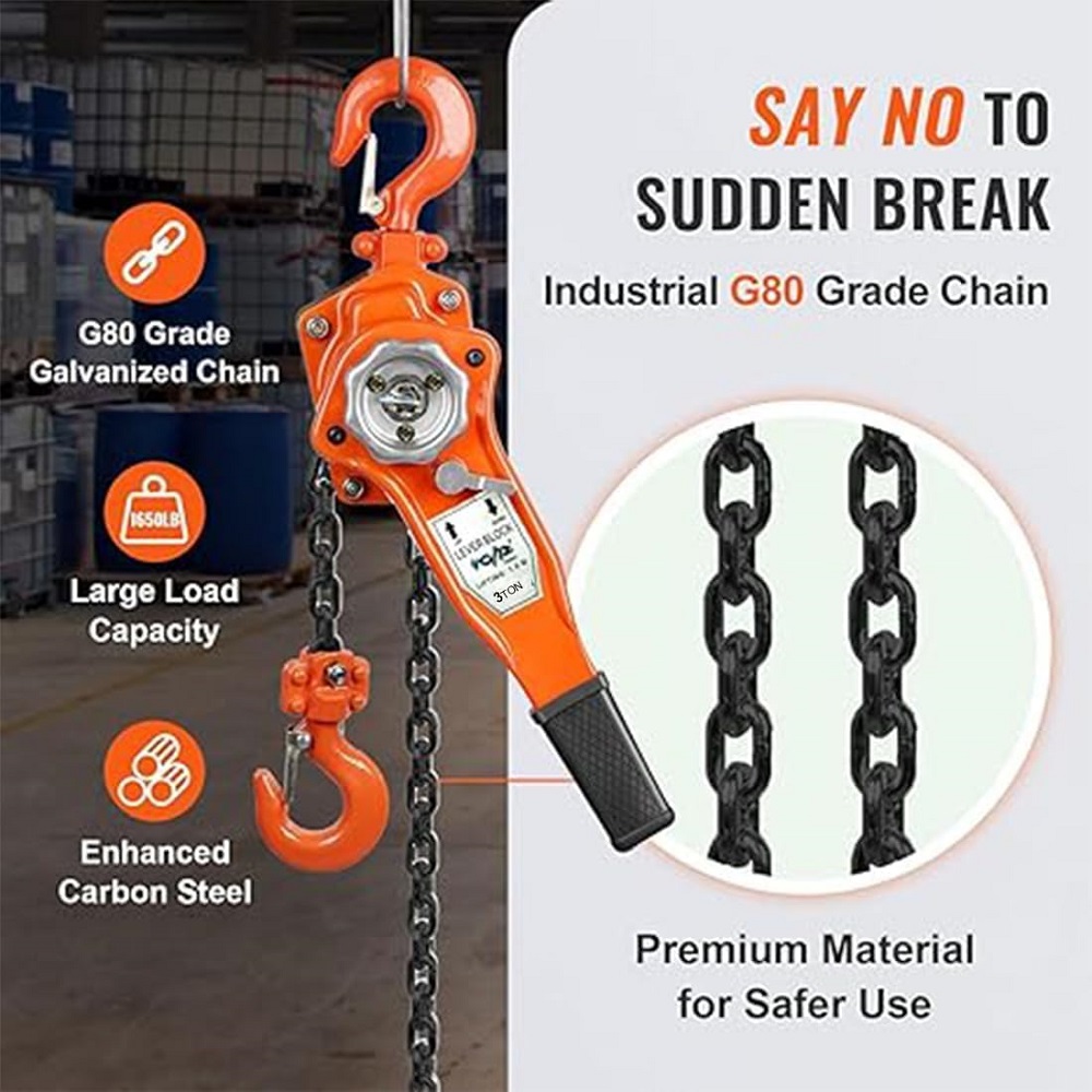 VOLTZ VZ-3Ton x 3Mtr Rachet Lever Chain Hoist Block Cap Rachet Puller Hoist (Orange, 3 Ton and 3M)