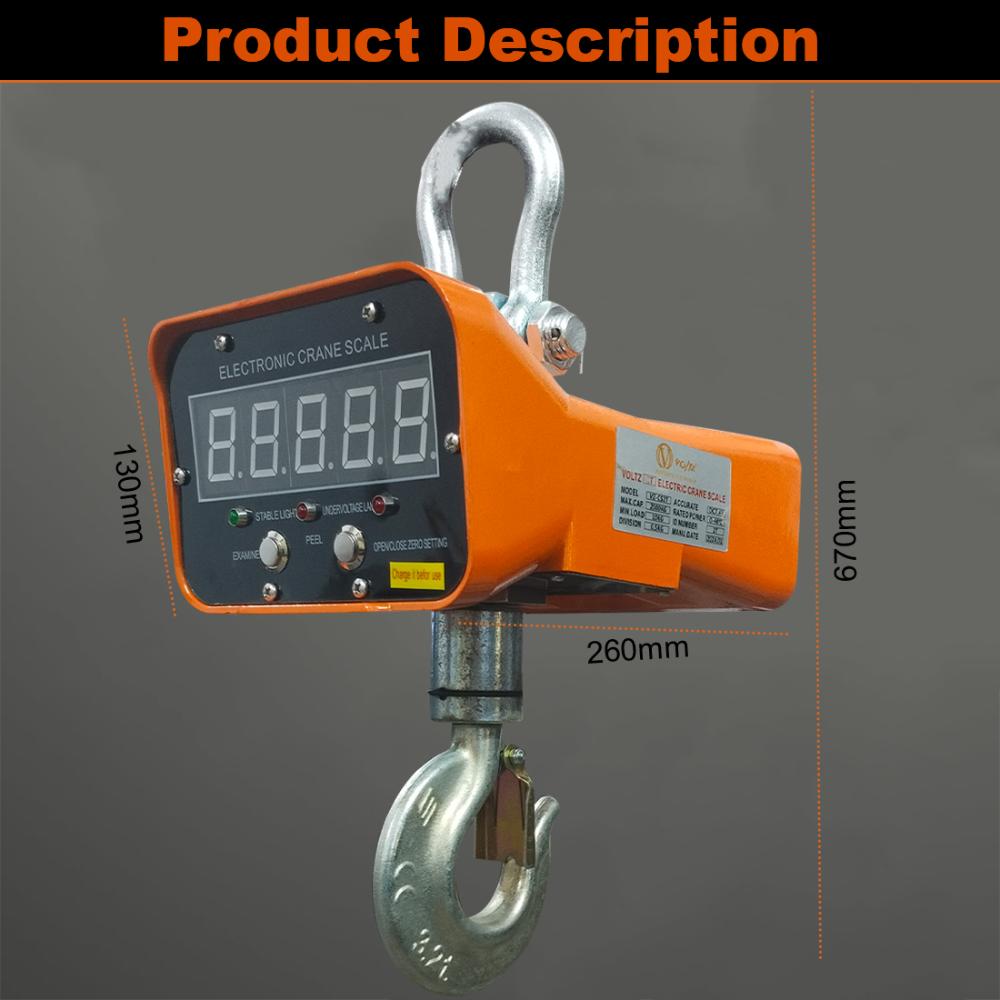 VOLTZ VZ-CS 5 Ton Digital Scale 11000lb/5000Kg Digital Hanging Scale Industrial Heavy Duty Crane Scale with Remote Control