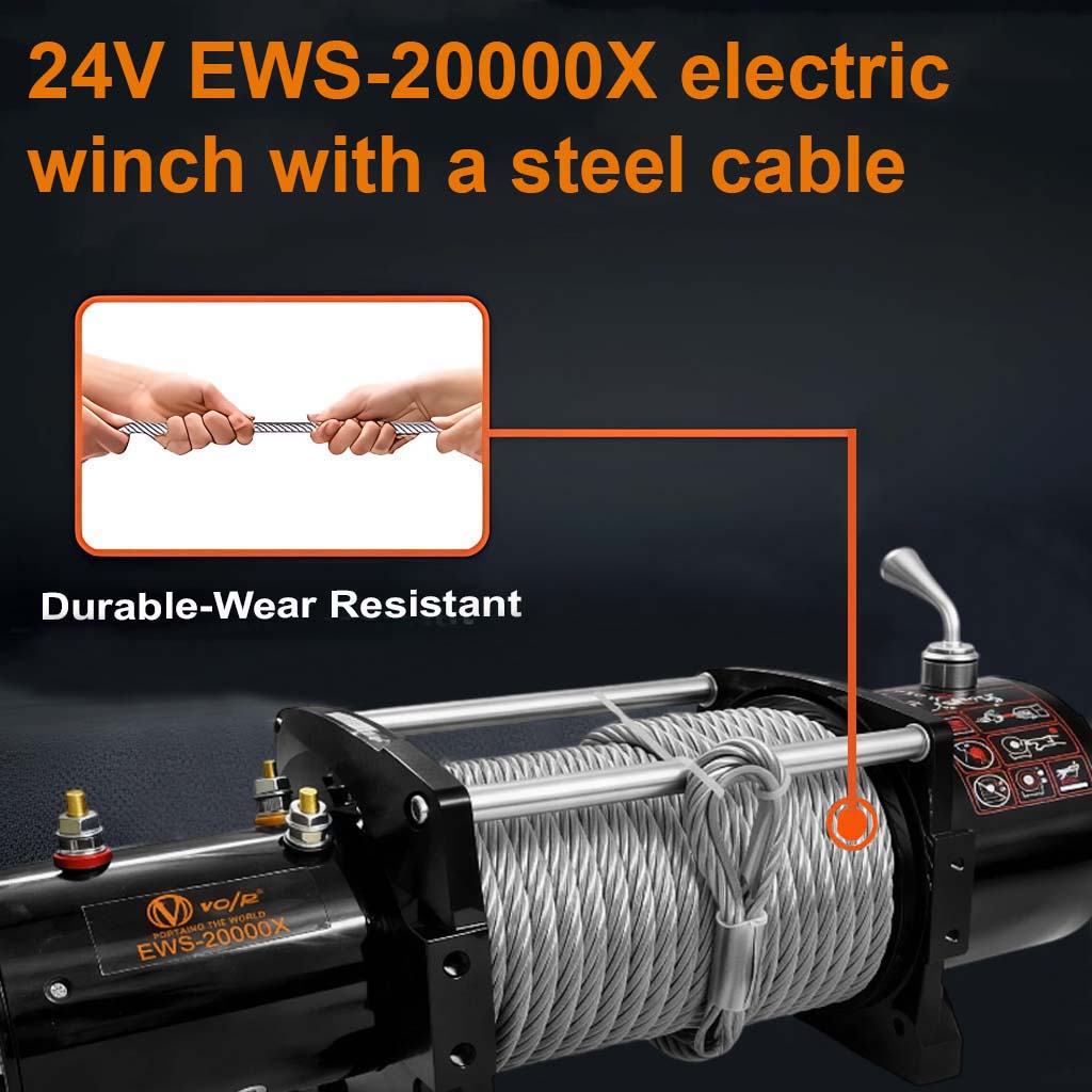 VOLTZ EWS-20000U 12v/24v Electric winch with steel rope (9090kgs) single line, battery-operated Remote control winch Cable (11.5M/26mm) alloy steel