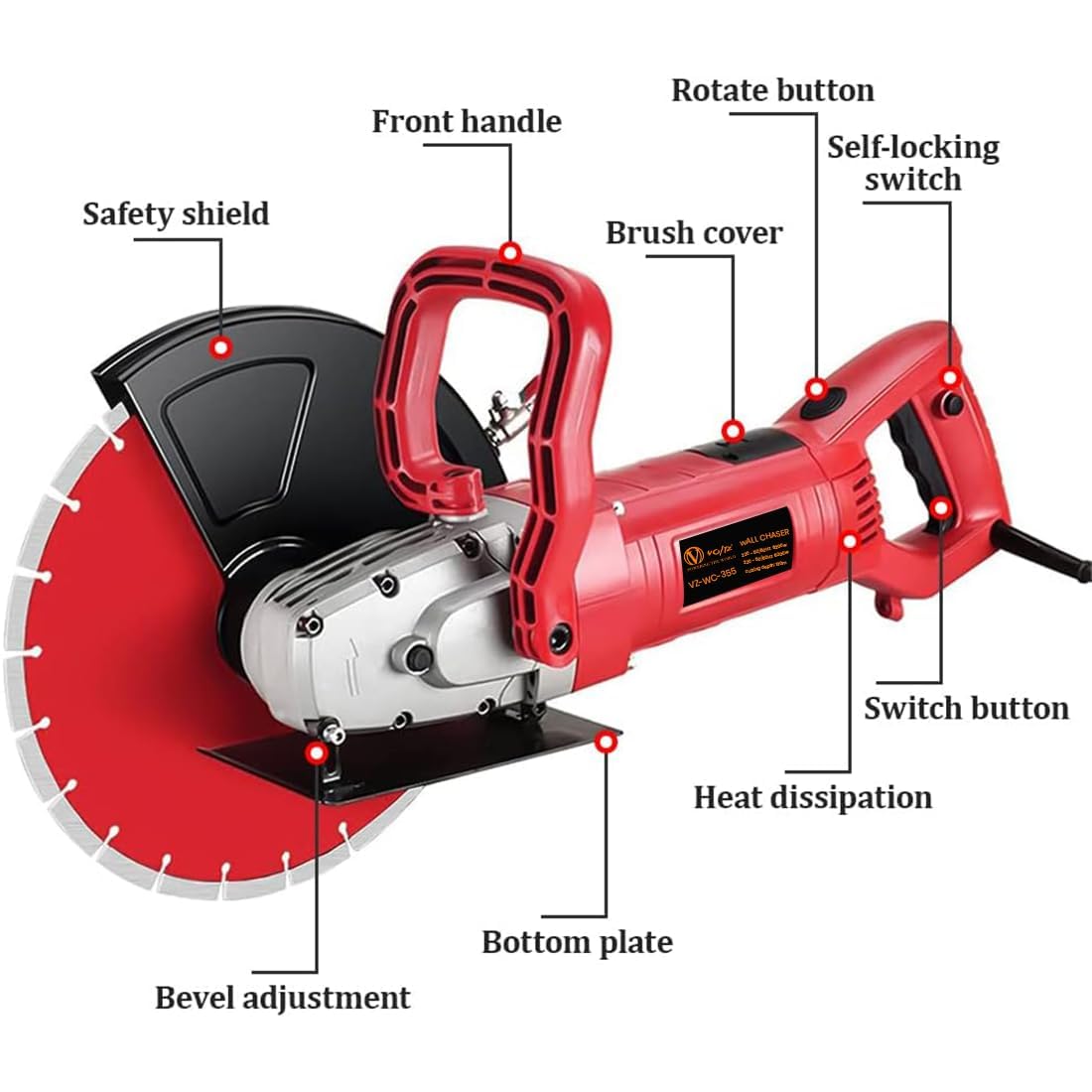 VOLTZ VZ-355 Electric Wall Chaser 3000 W Electric Groove Cutting Slotting Machine Wall Cutter, Tile Cutter Machine