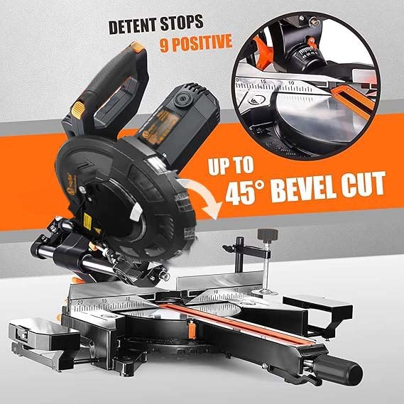 VOLTZ VZ-MS210 Miter Saw 2200W 8" with Dual Bevel Sliding Compound Miter Saw with Laser & Corded Electric LED Light 4700 RPM 210mm, 2.6mm Blade Dia & 80T TCT Blade, Professional Mitersaw